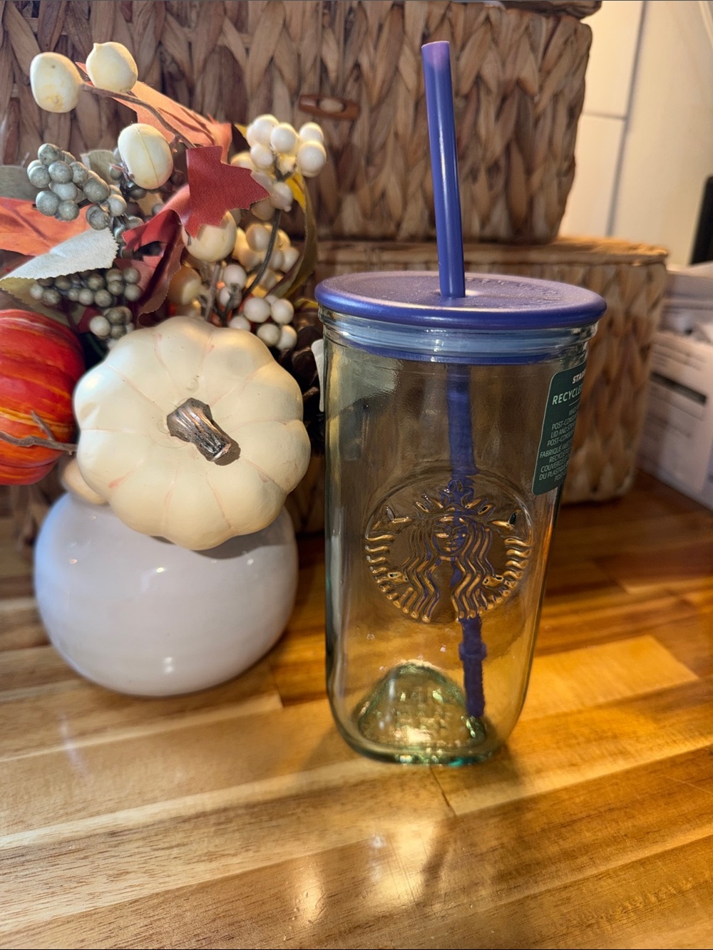 Starbucks 2025 Tumbler Recycled Triangle Glass Purple Lid 16oz Cold Cup NEW